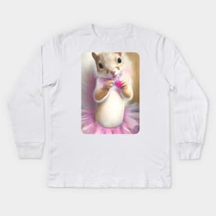 Valentine Ballerina Squirrel Kids Long Sleeve T-Shirt